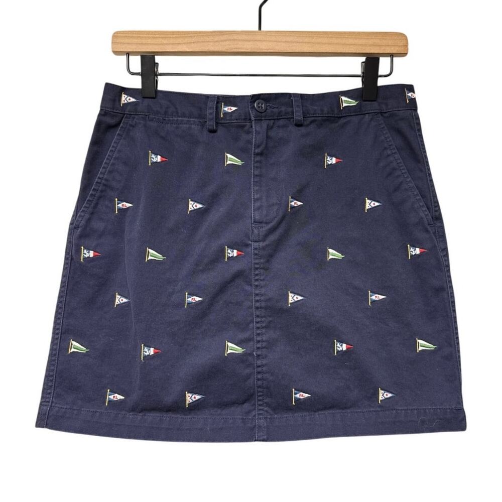 Ralph Lauren Sport Womens Size 2 Flag Embroidered Chino Mini Skirt Blue Nautical